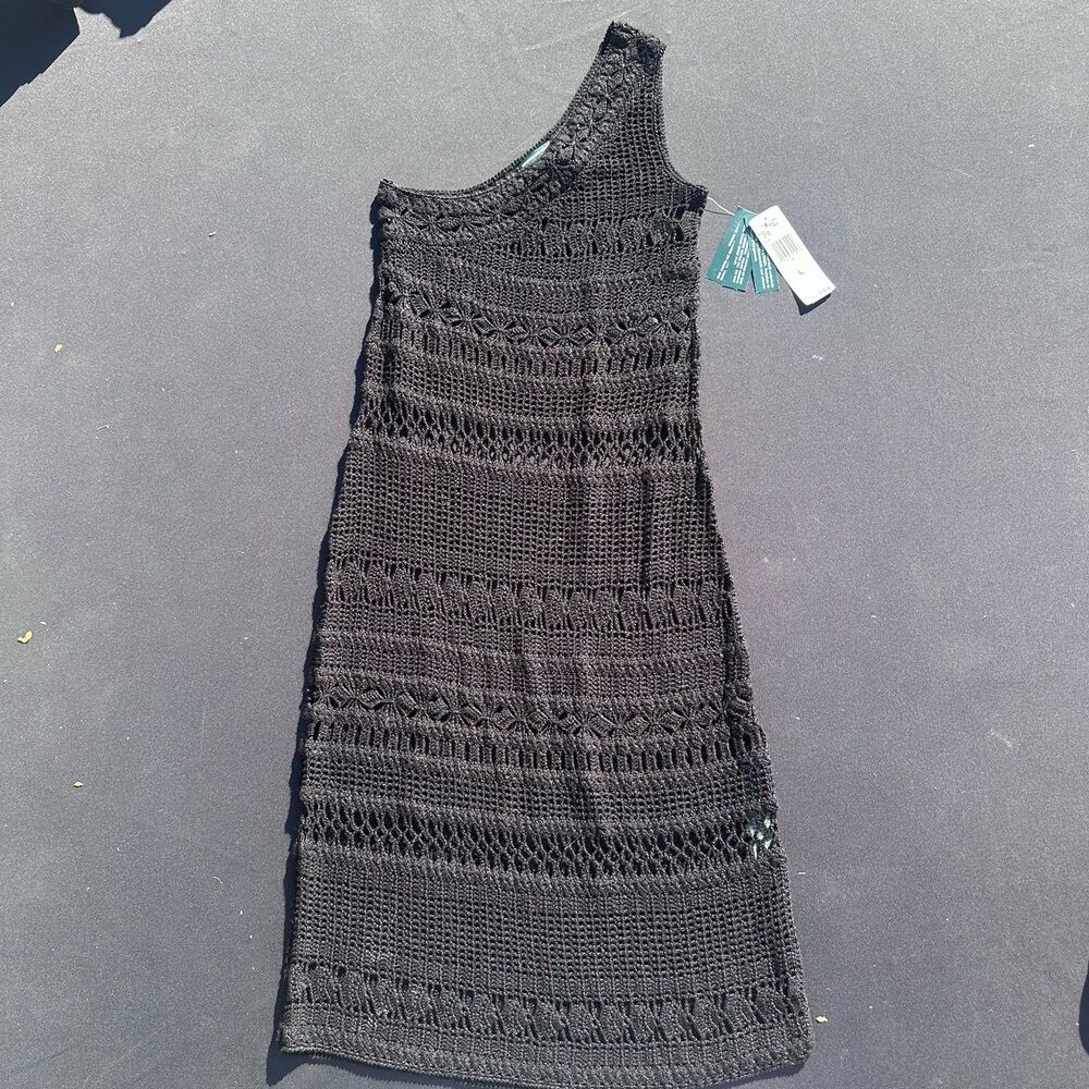 NWT Lauren Ralph Lauren Black Crochet Open-Knit Sleeveless Dress Size L